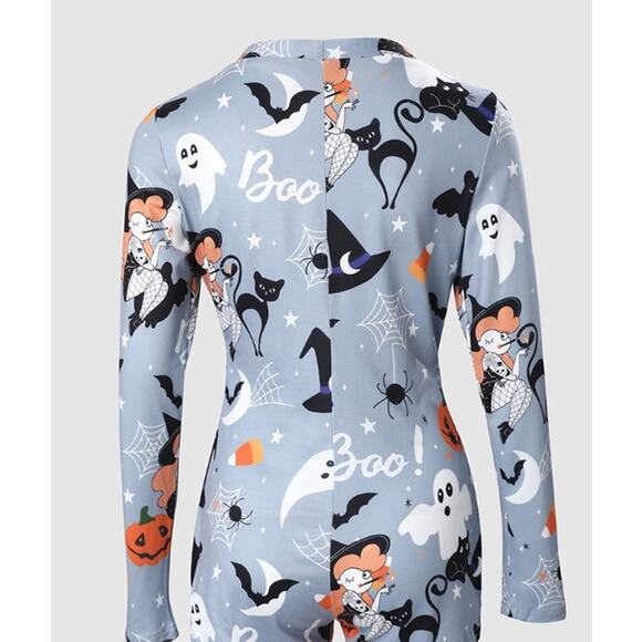 Halloween  Print Button Front Lounge Romper | Chic Me - Picture 5 of 5